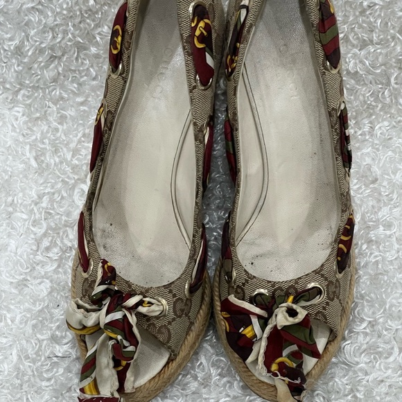 GUCCI Canvas Printed Pumps Wedge Women’s - Picture 1 of 10